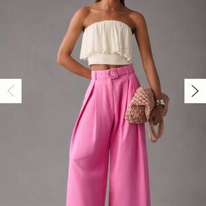 NWT Farm Rio Tailored Pants ~High-Waist Wide-Leg Pink Belted Pants